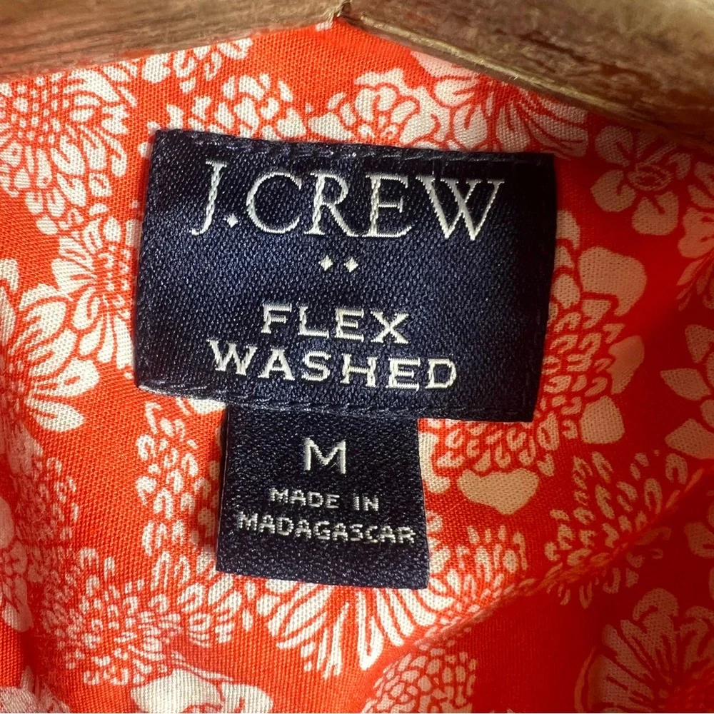 J. Crew Mens Orange White Floral Button Down Shirt Size M Flex Washed Slim Beach